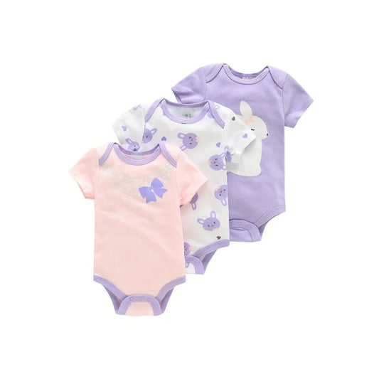 3 Piece Baby Romper Set Short Sleeve Summer Outfit