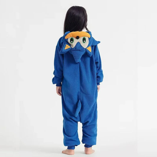 Children Hedgehog Onesie Fleece Pajama Cartoon Jumpsuit 
