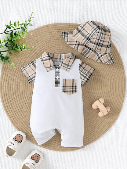 Baby Jumpsuit Zomer Geruit Patroon Korte Mouwen