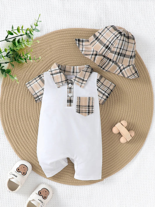 Baby Jumpsuit Zomer Geruit Patroon Korte Mouwen